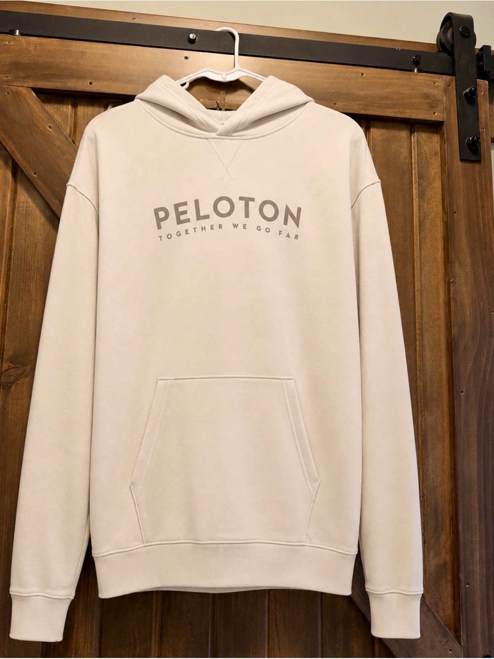 Peloton Men's Cream Pullover Hoodie with Logo